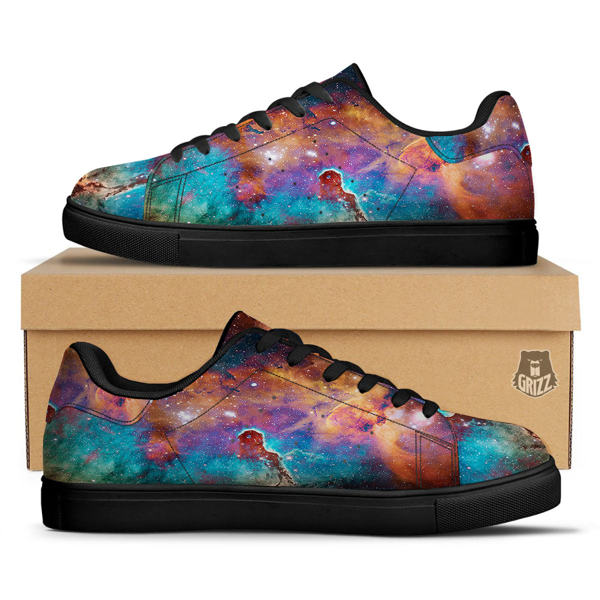 Fiery Universe Nebula Galaxy Space Print Black Low Top Sneakers-grizzshop