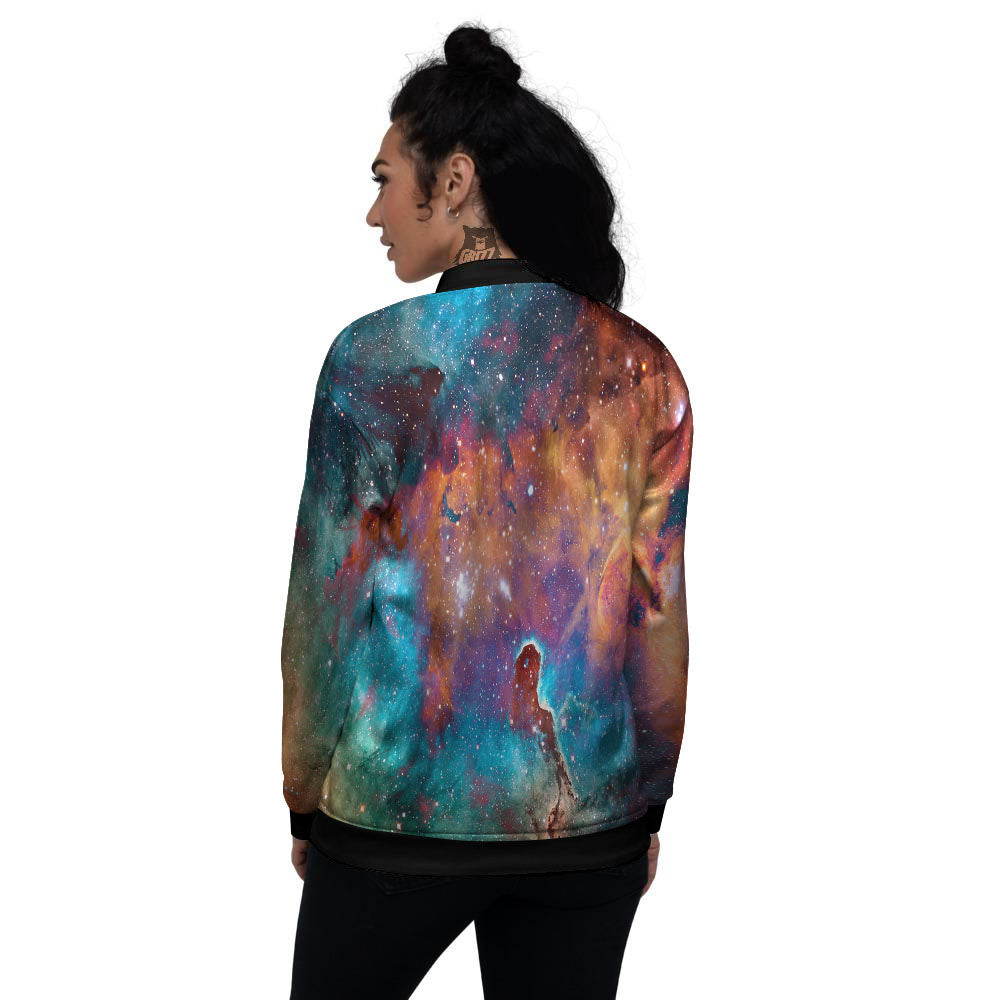Fiery Universe Nebula Galaxy Space Print Women's Bomber Jacket-grizzshop