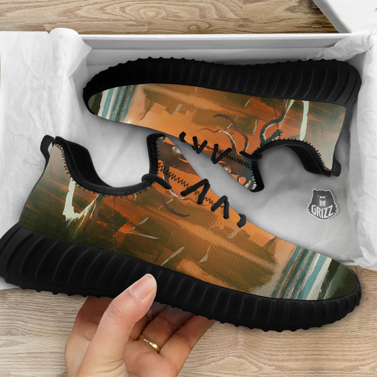 Fight With Alien Print Black Walking Shoes-grizzshop