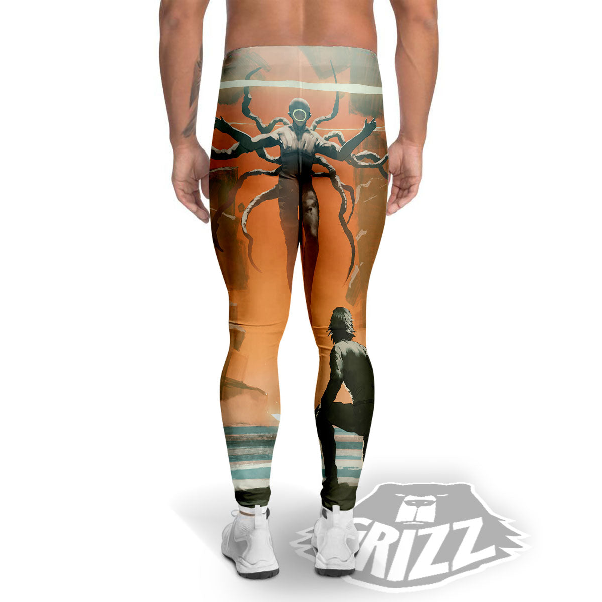 Fight With Alien Print Men's Leggings-grizzshop