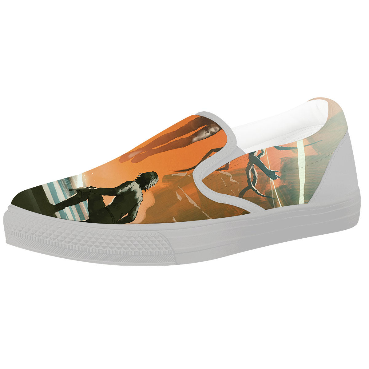 Fight With Alien Print White Slip On Shoes-grizzshop