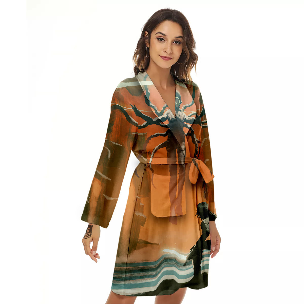 Fight With Alien Print Women's Robe-grizzshop