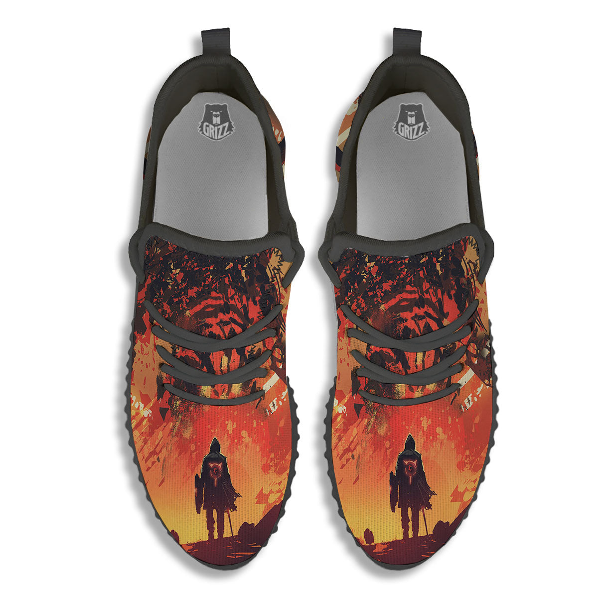 Fight With Demon Print Black Walking Shoes-grizzshop