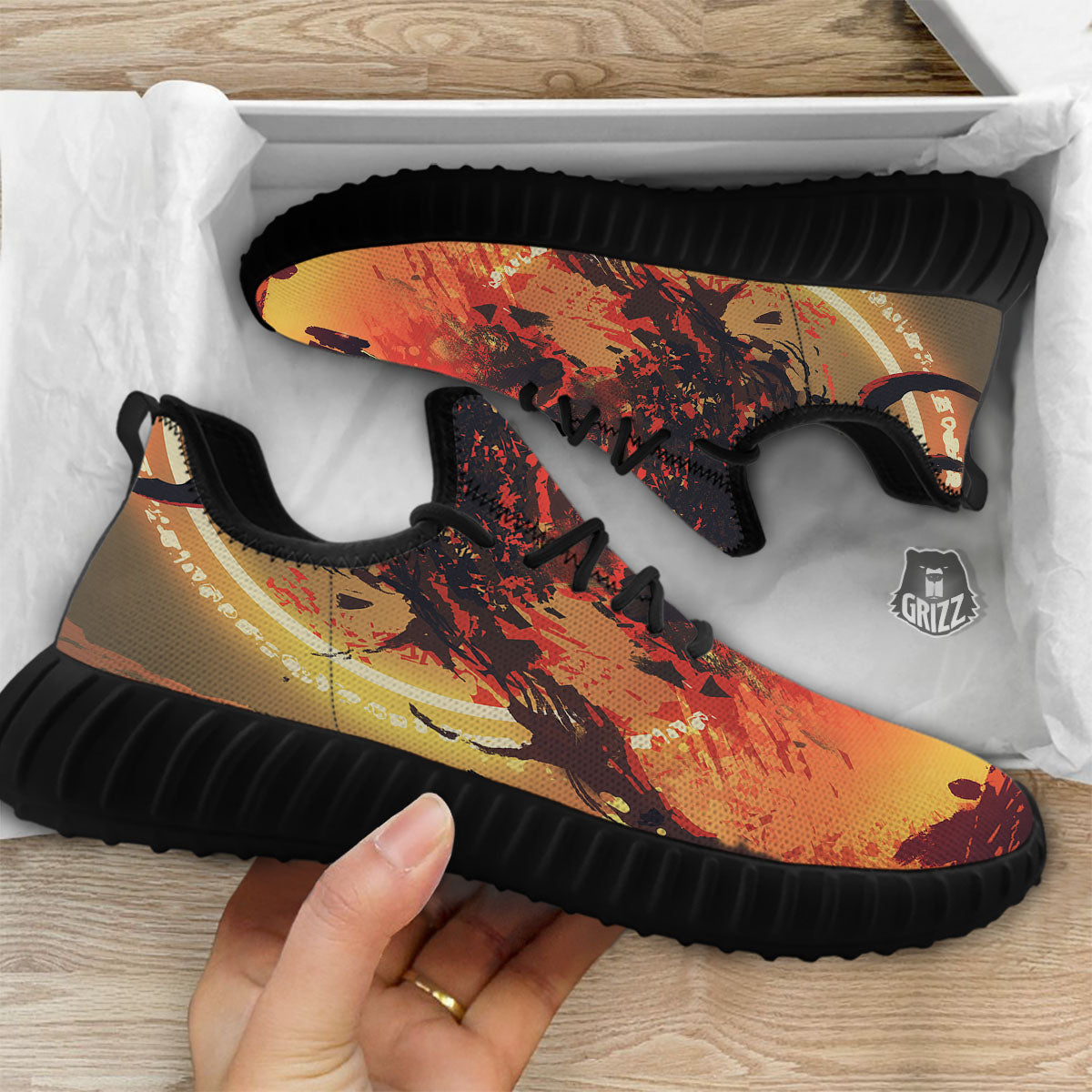 Fight With Demon Print Black Walking Shoes-grizzshop