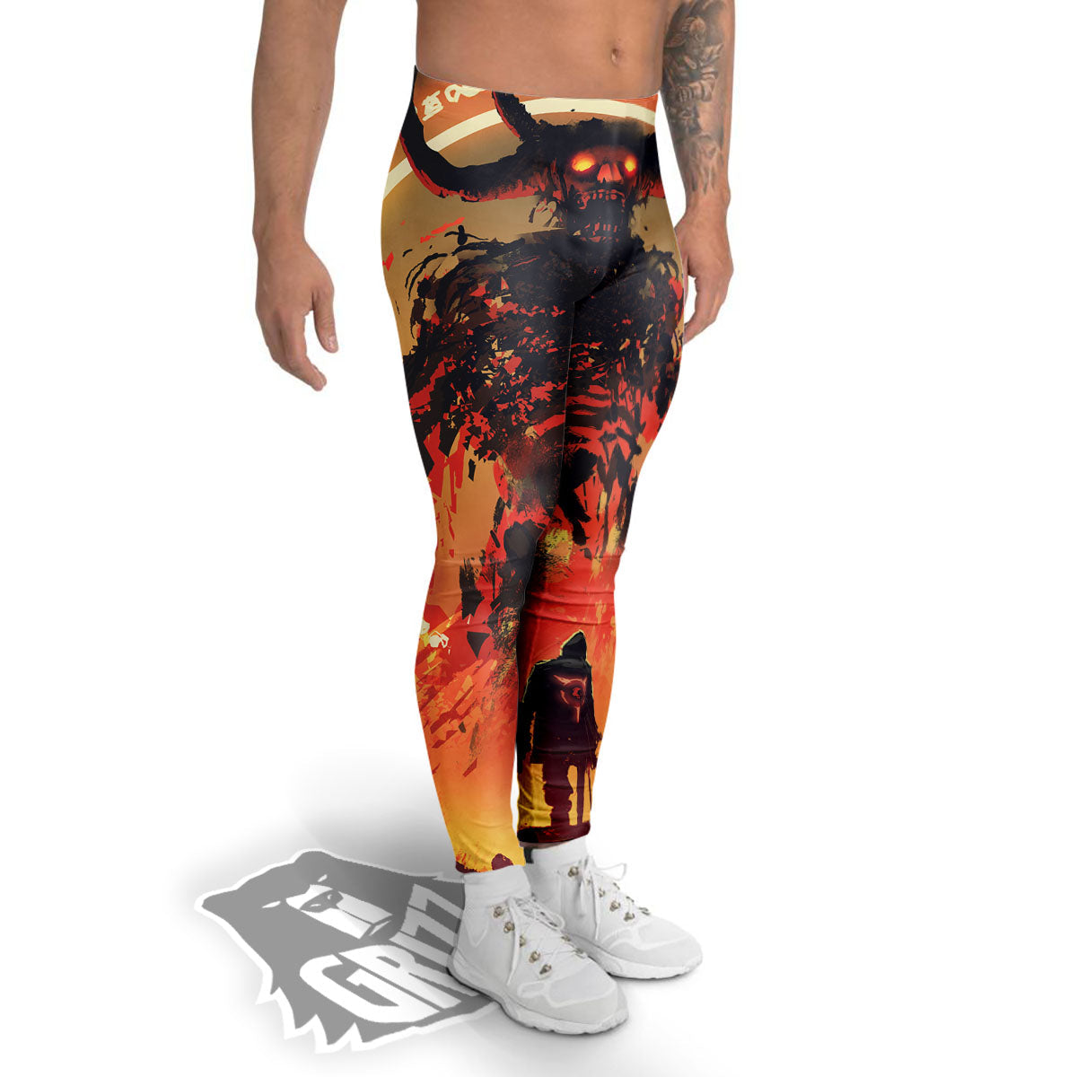 Fight With Demon Print Men's Leggings-grizzshop