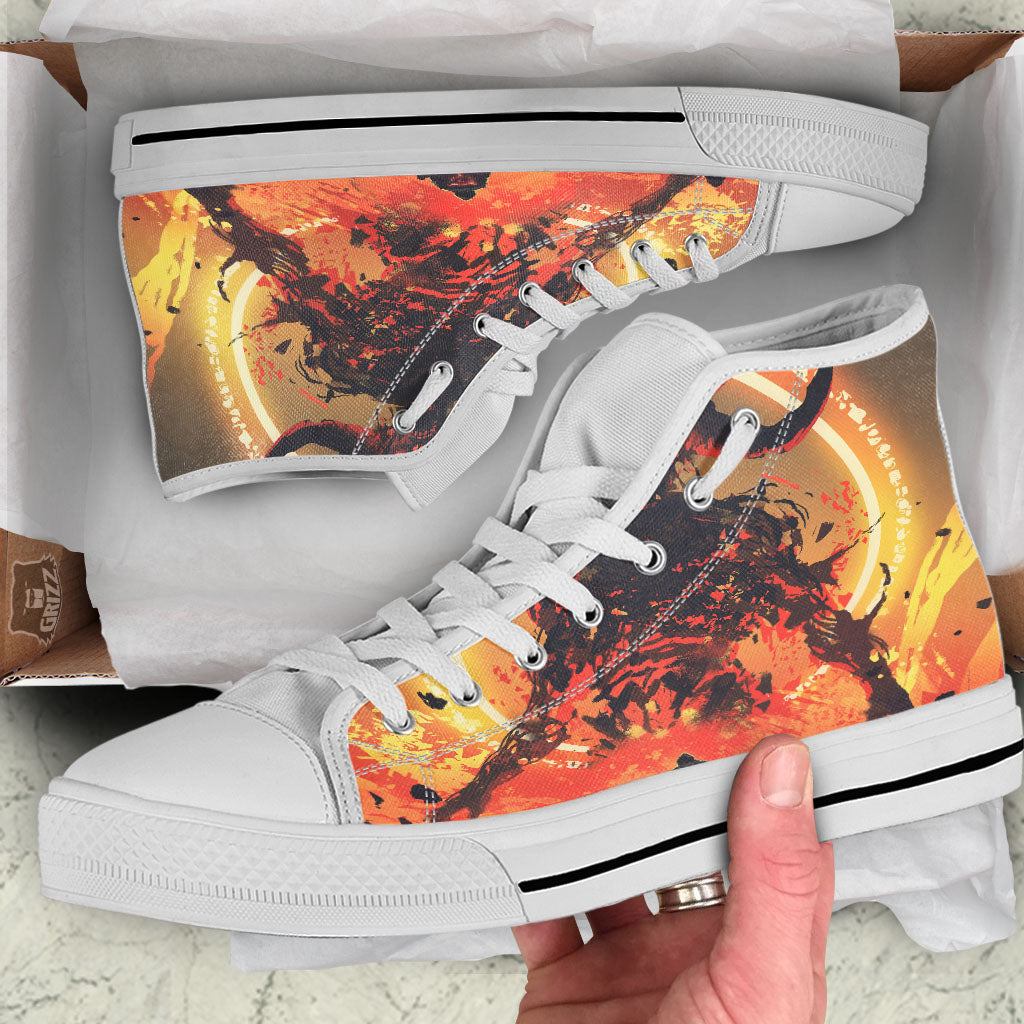 Fight With Demon Print White High Top Shoes-grizzshop