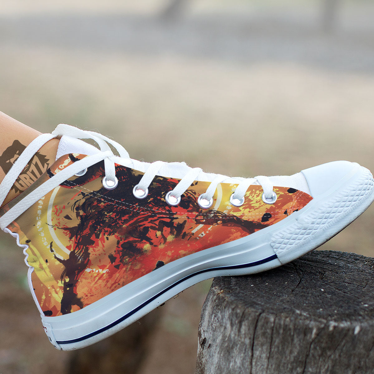 Fight With Demon Print White High Top Shoes-grizzshop
