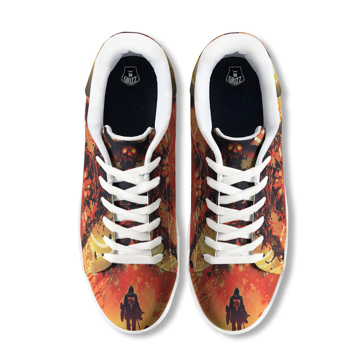 Fight With Demon Print White Low Top Sneakers-grizzshop