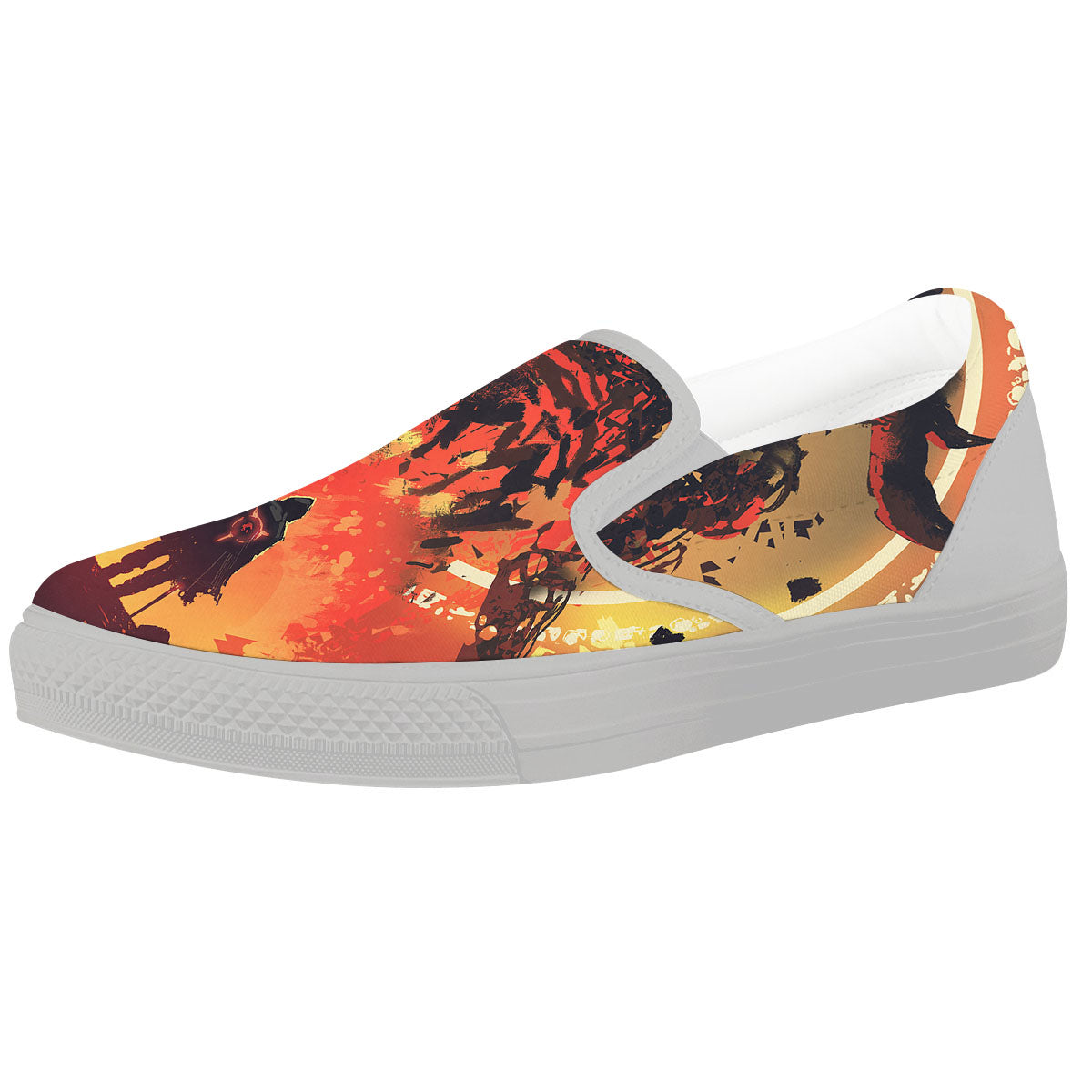 Fight With Demon Print White Slip On Shoes-grizzshop