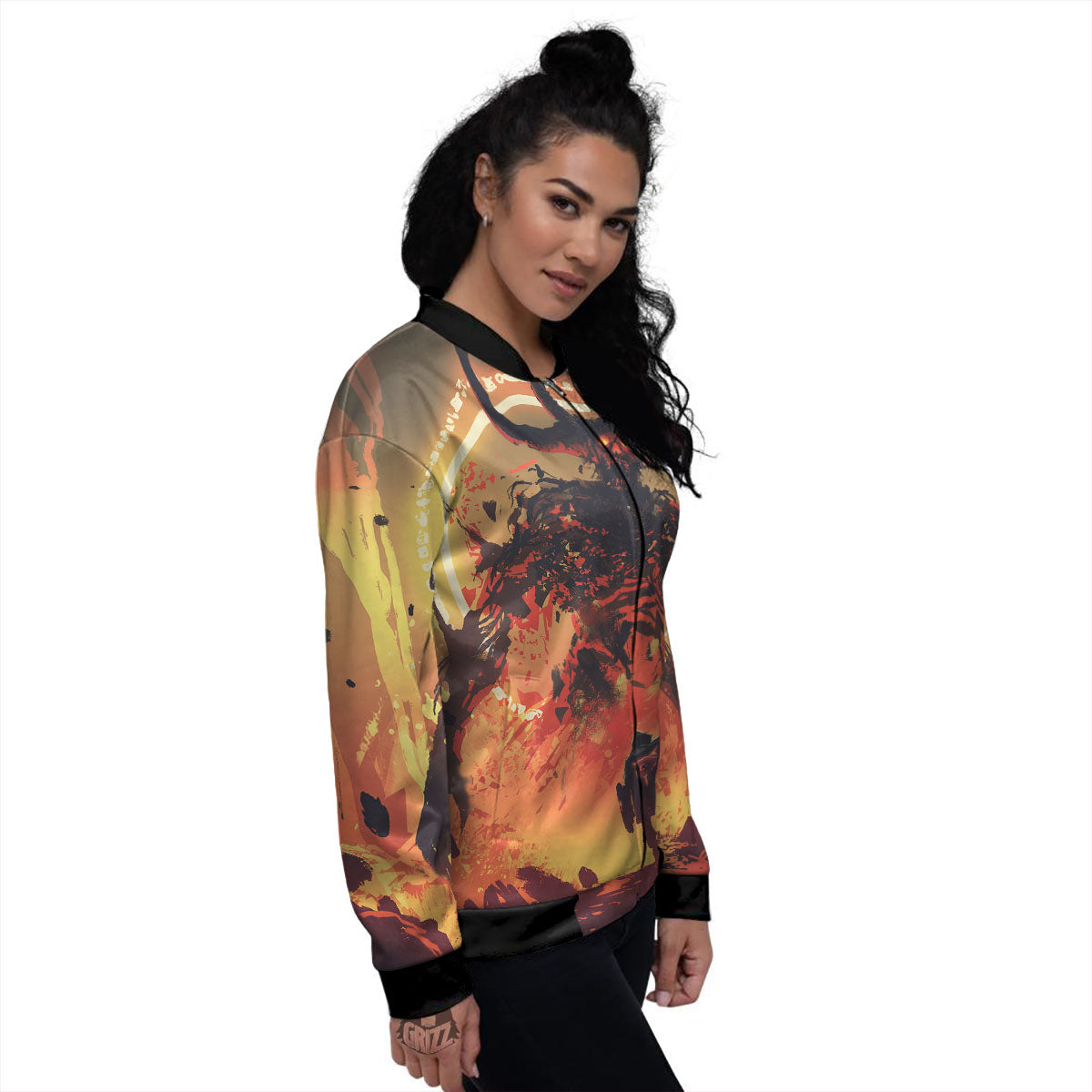 Fight With Demon Print Women's Bomber Jacket-grizzshop