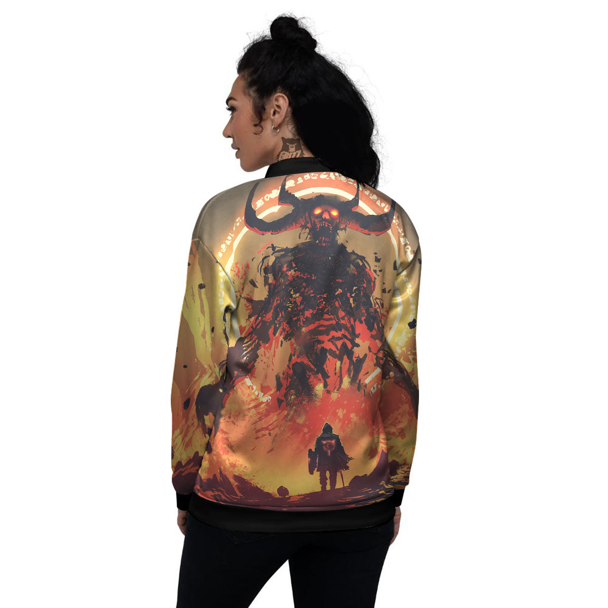 Fight With Demon Print Women's Bomber Jacket-grizzshop
