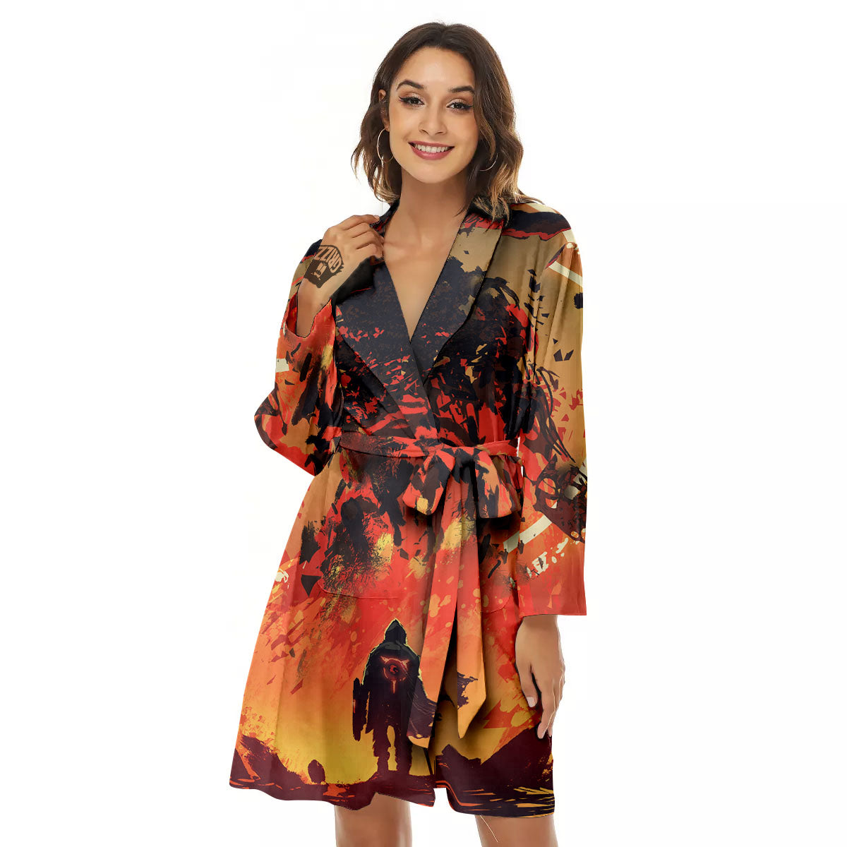 Fight With Demon Print Women's Robe-grizzshop