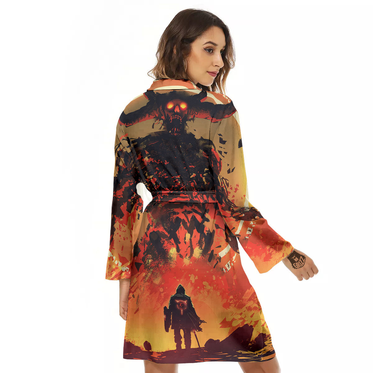 Fight With Demon Print Women's Robe-grizzshop