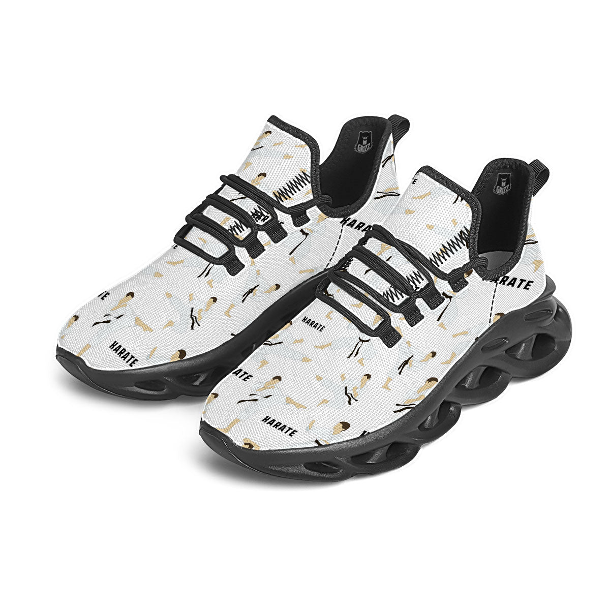 Fighter Karate Print Pattern Black Running Shoes-grizzshop