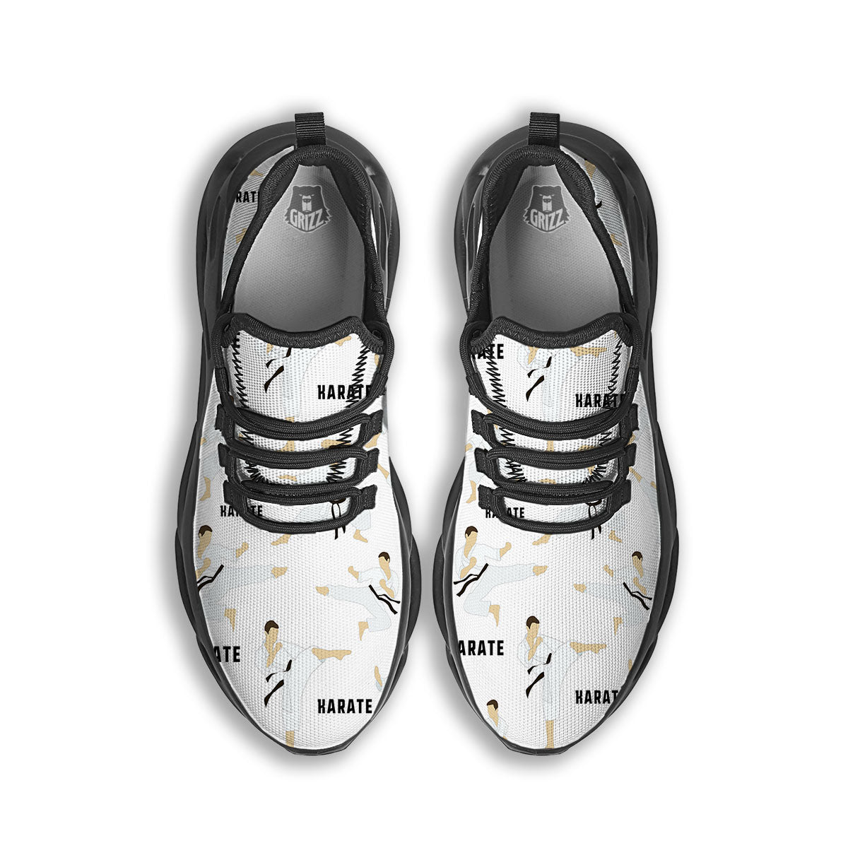 Fighter Karate Print Pattern Black Running Shoes-grizzshop