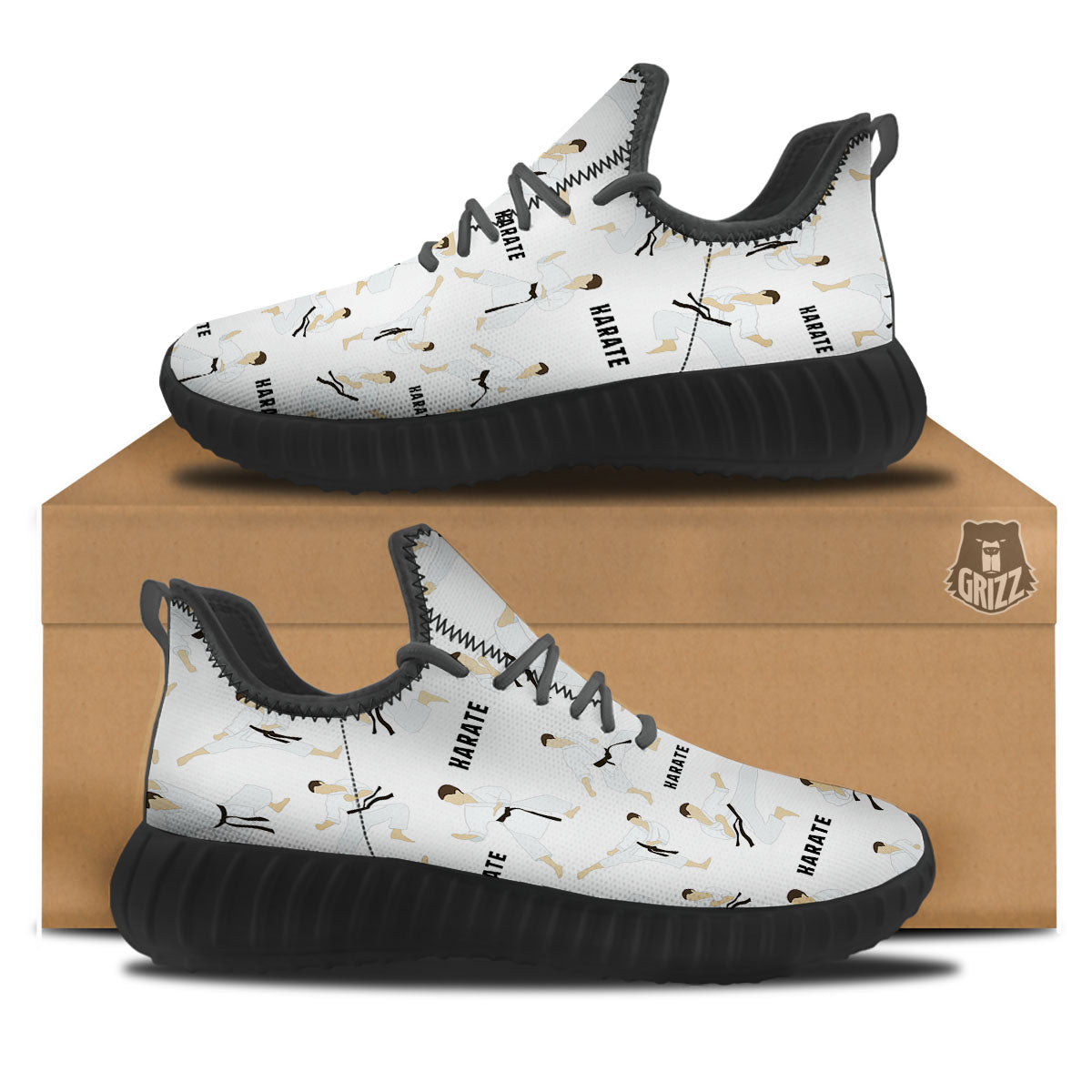 Fighter Karate Print Pattern Black Walking Shoes-grizzshop