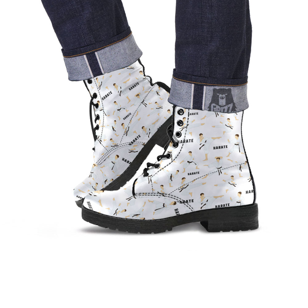 Fighter Karate Print Pattern Leather Boots-grizzshop