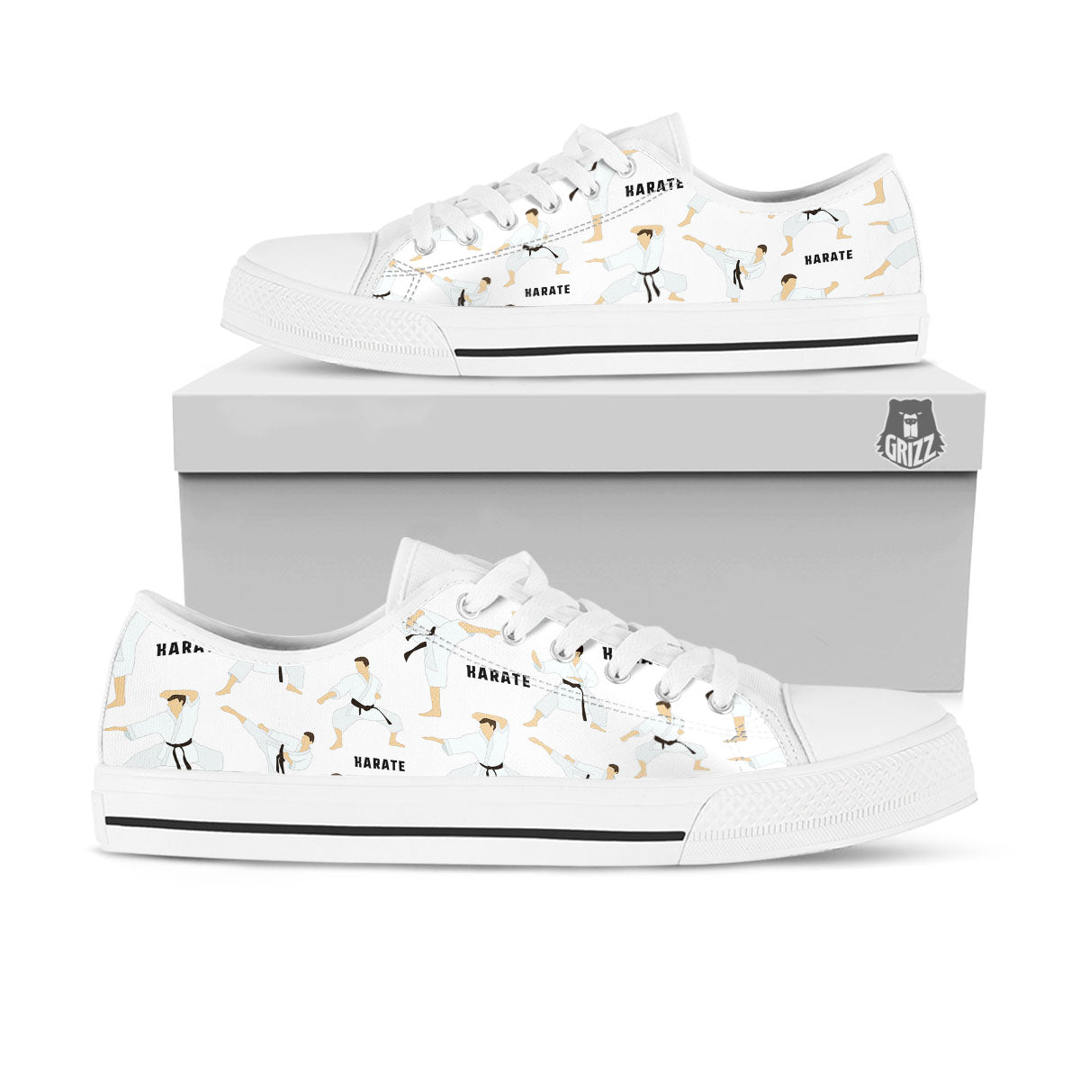 Fighter Karate Print Pattern White Low Top Shoes-grizzshop