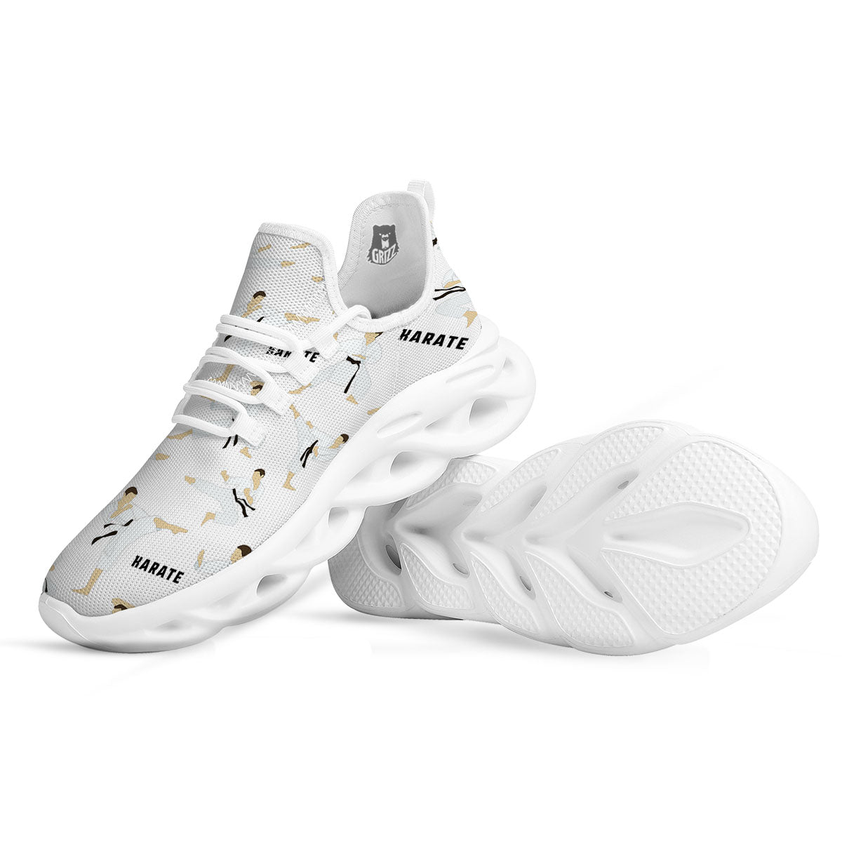 Fighter Karate Print Pattern White Running Shoes-grizzshop