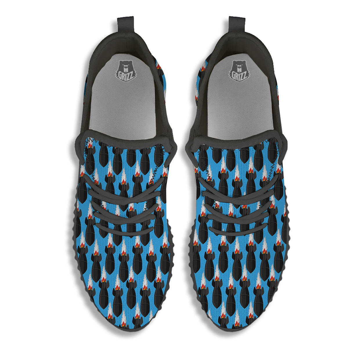 Fighting Rocket Air Bomb Print Pattern Black Walking Shoes-grizzshop