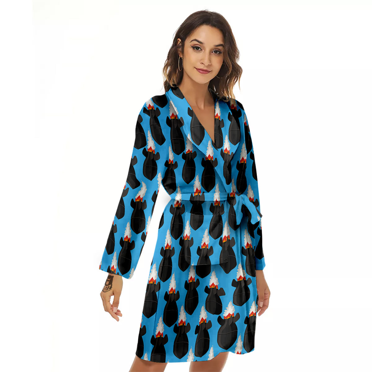 Fighting Rocket Air Bomb Print Pattern Women's Robe-grizzshop