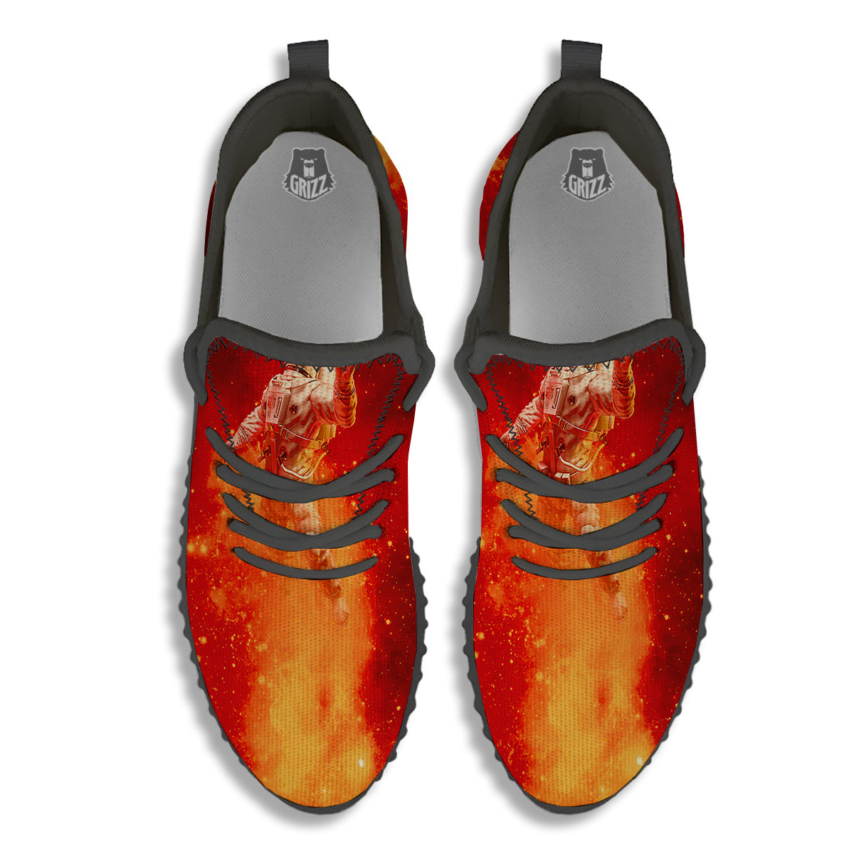 Fire Astronaut Print Black Walking Shoes-grizzshop