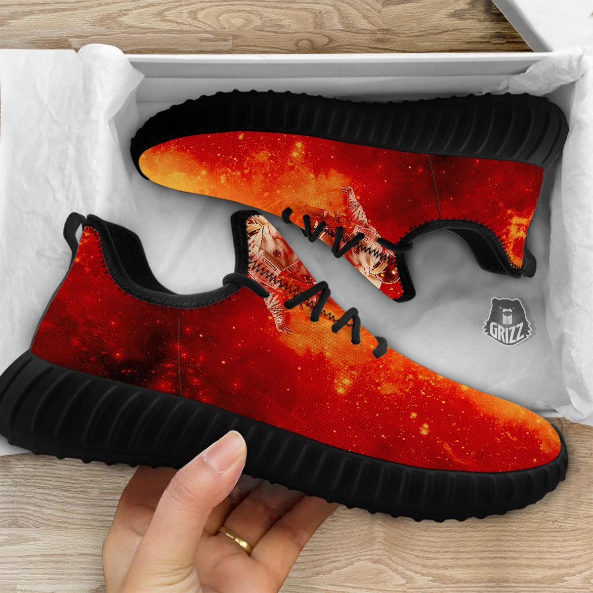 Fire Astronaut Print Black Walking Shoes-grizzshop