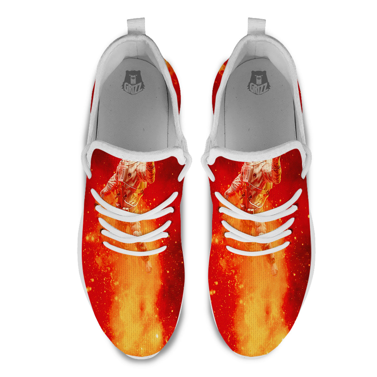 Fire Astronaut Print White Athletic Shoes-grizzshop