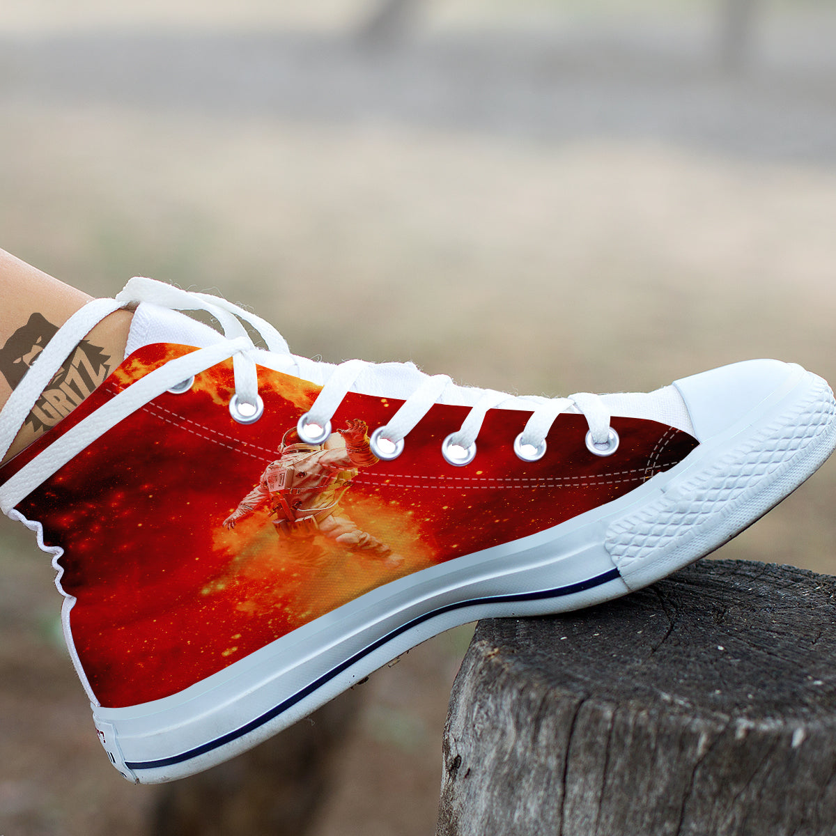 Fire Astronaut Print White High Top Shoes-grizzshop