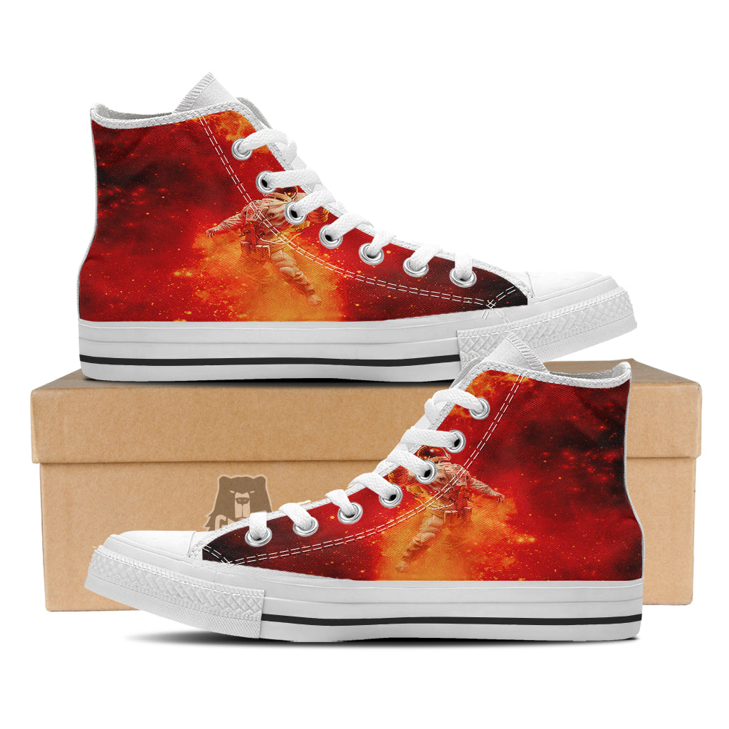 Fire Astronaut Print White High Top Shoes-grizzshop