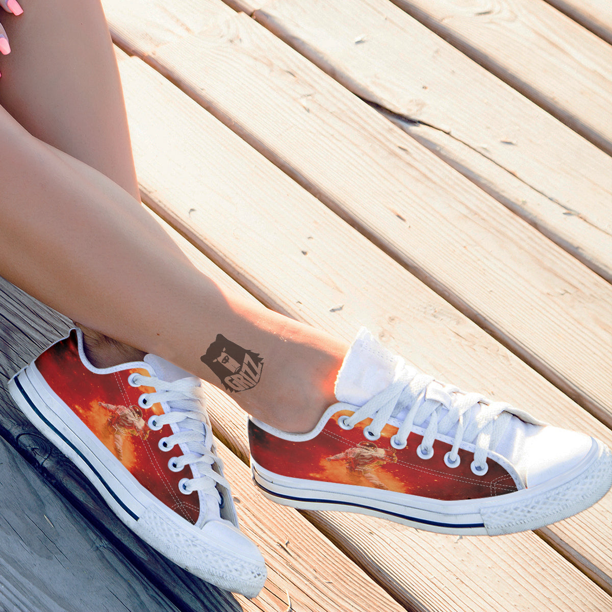 Fire Astronaut Print White Low Top Shoes-grizzshop