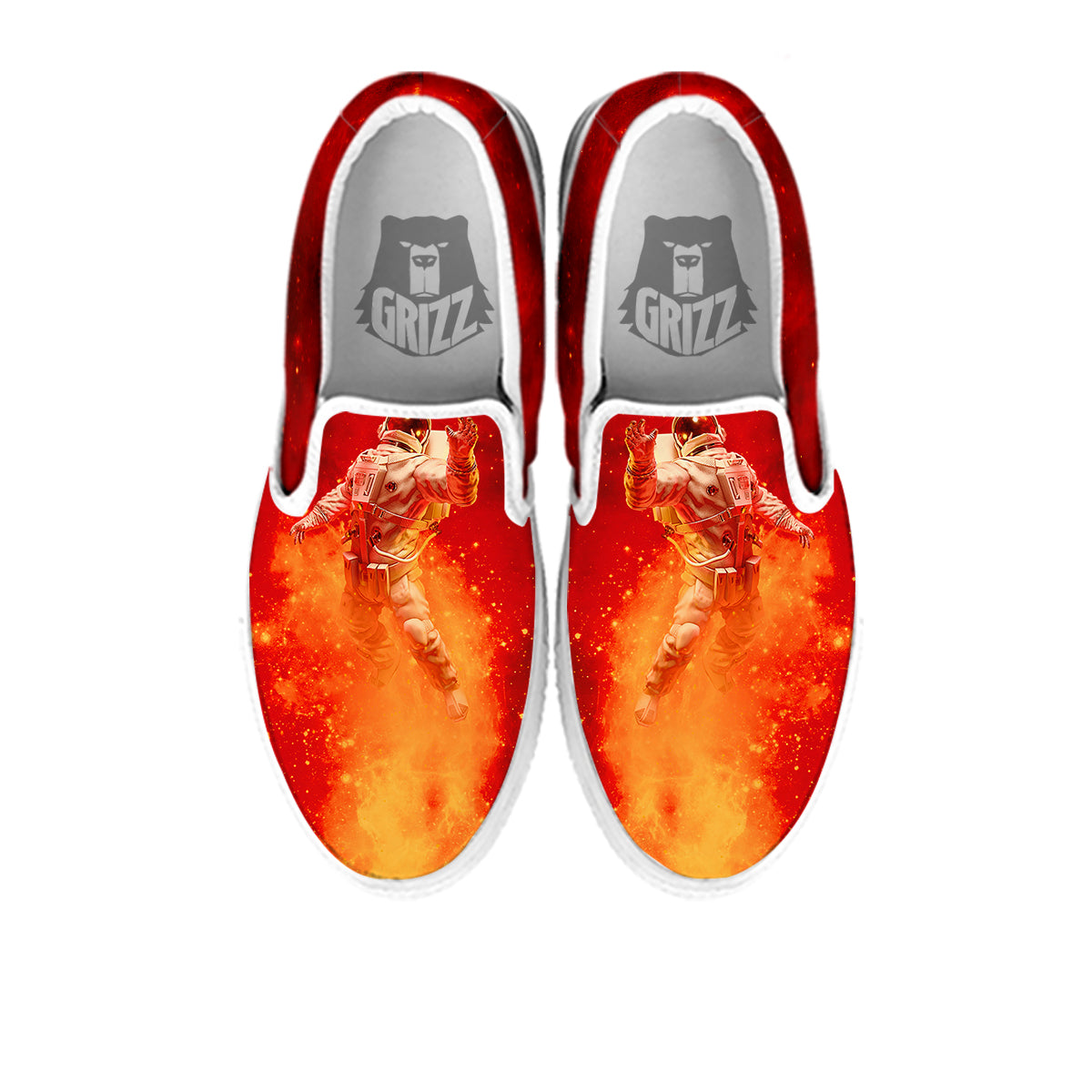Fire Astronaut Print White Slip On Shoes-grizzshop