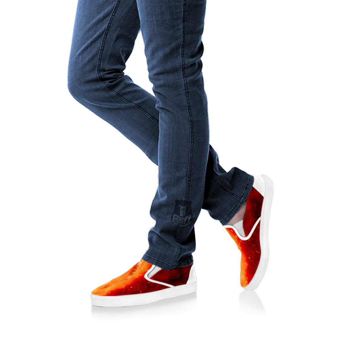 Fire Astronaut Print White Slip On Shoes-grizzshop