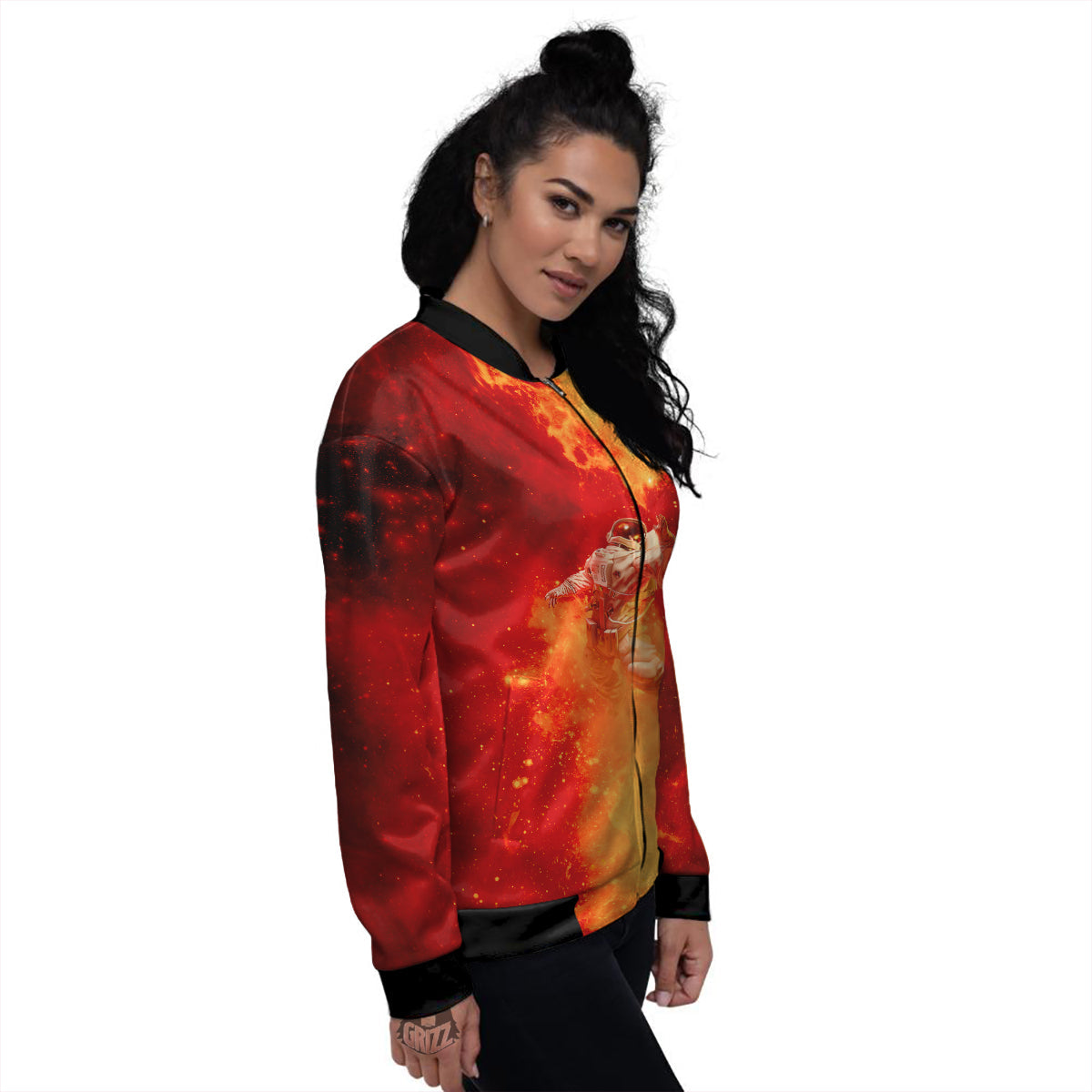 Fire Astronaut Print Women's Bomber Jacket-grizzshop