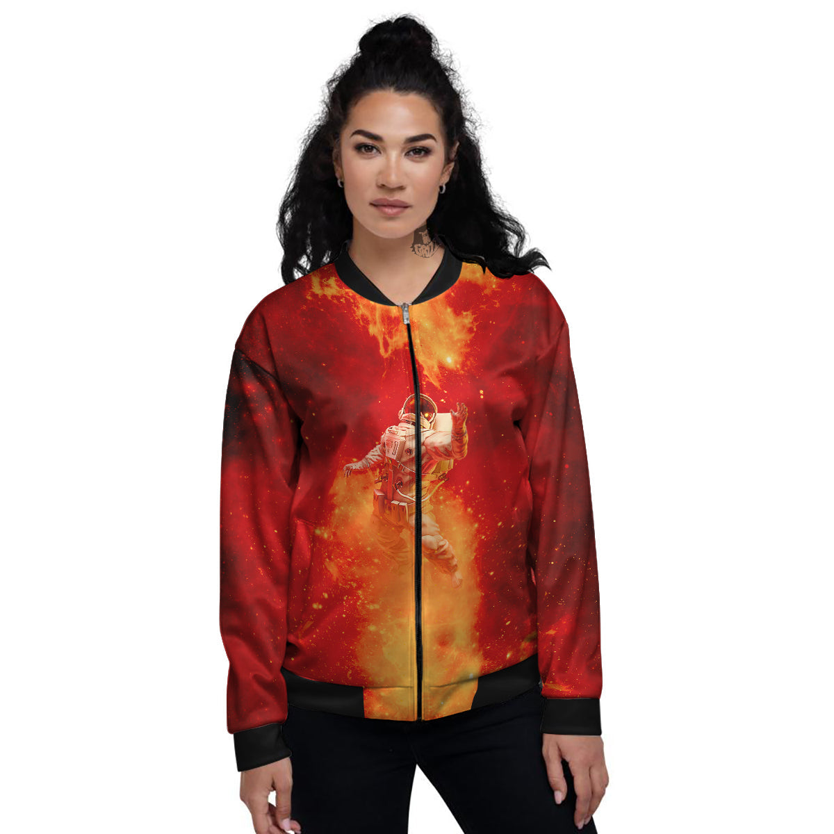 Fire Astronaut Print Women's Bomber Jacket-grizzshop