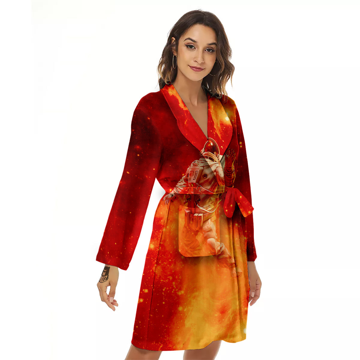 Fire Astronaut Print Women's Robe-grizzshop