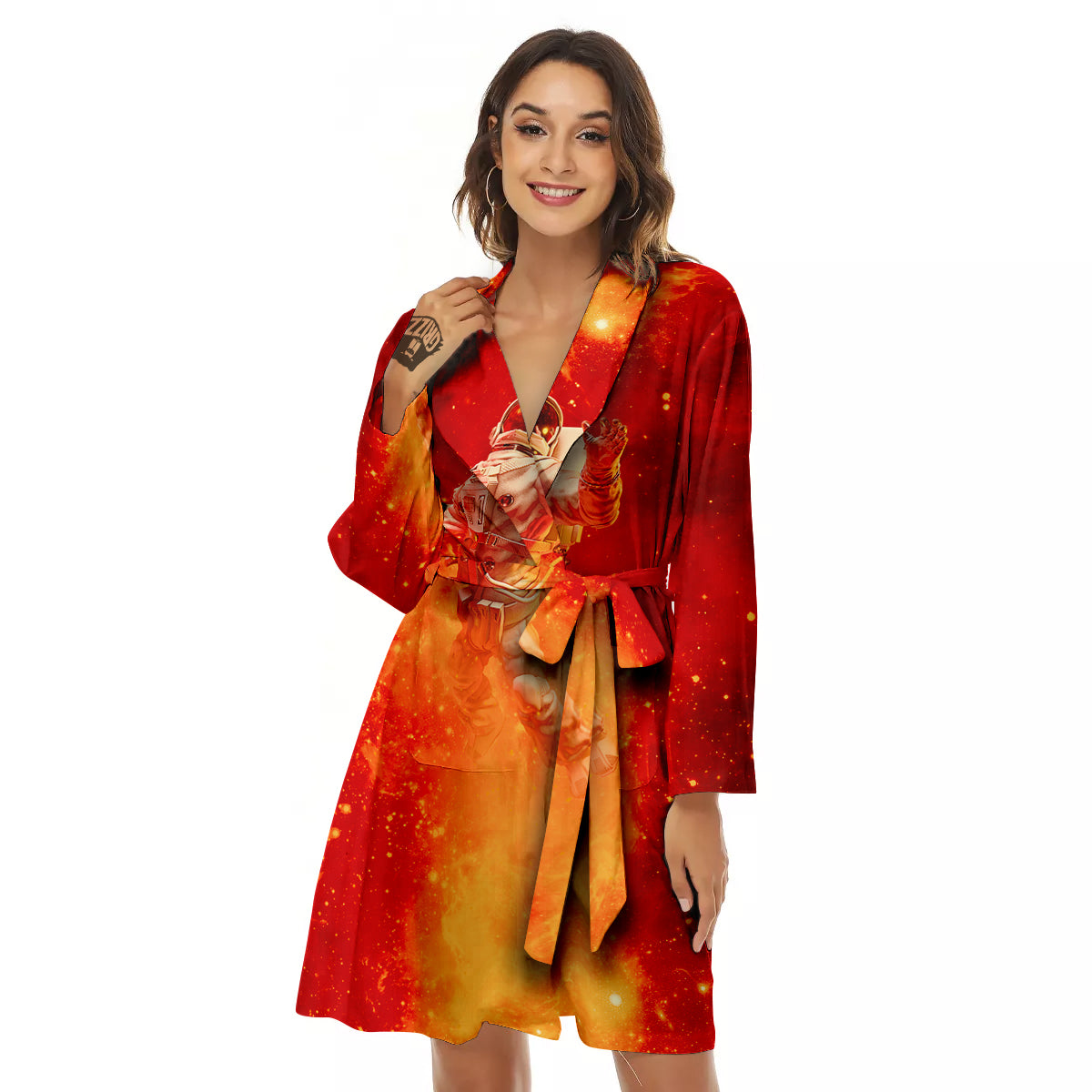 Fire Astronaut Print Women's Robe-grizzshop