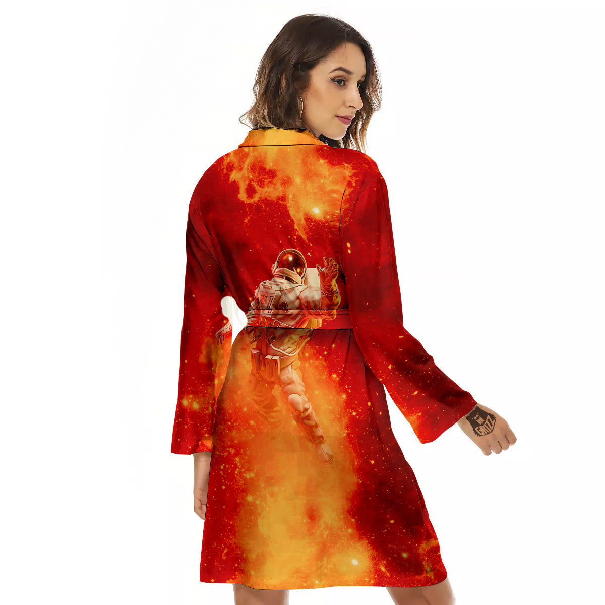 Fire Astronaut Print Women's Robe-grizzshop