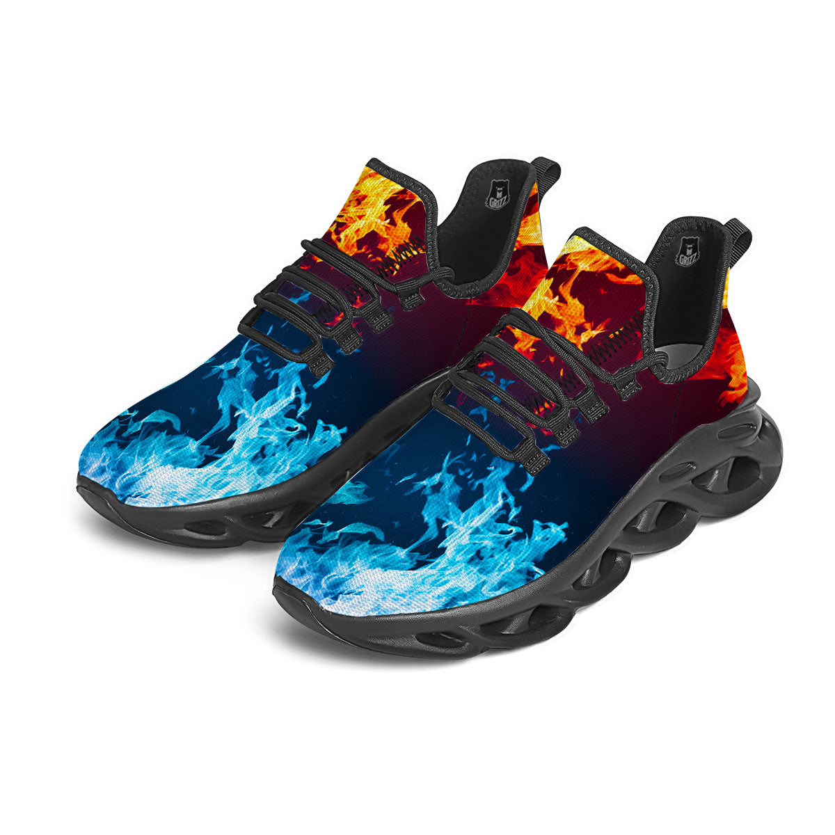 Fire Blue And Red Print Black Running Shoes-grizzshop