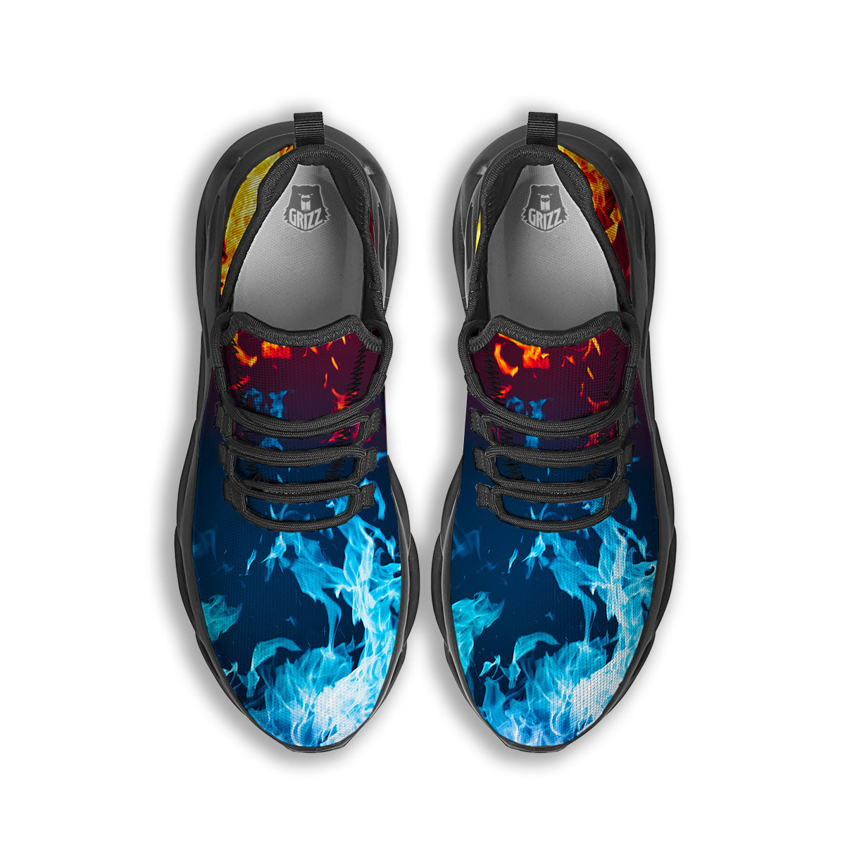 Fire Blue And Red Print Black Running Shoes-grizzshop