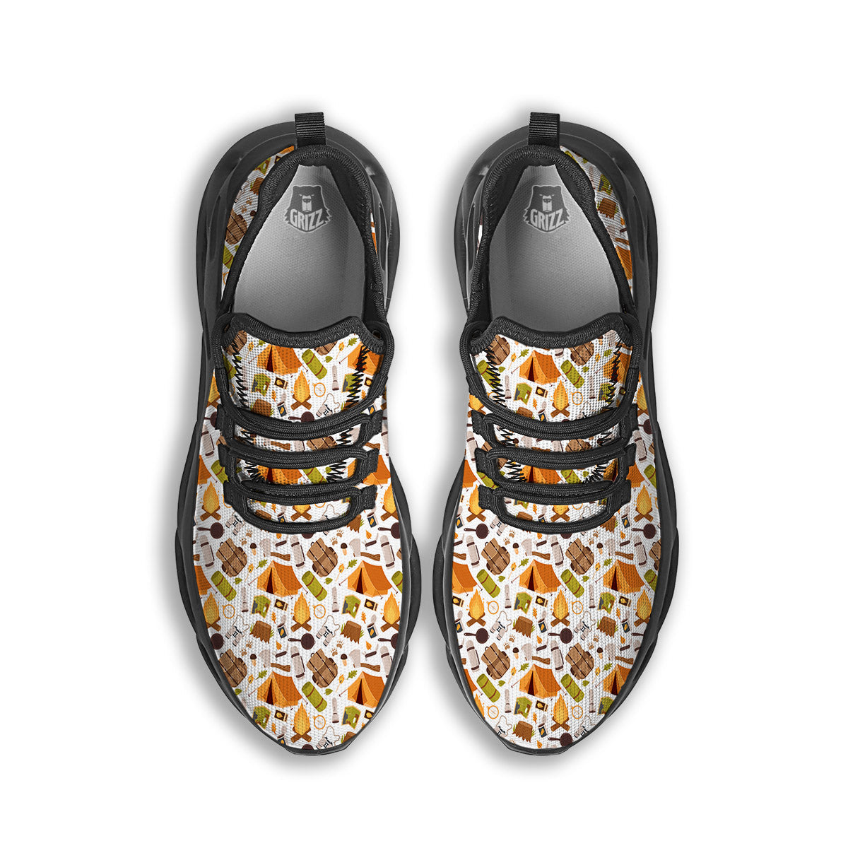 Fire Camping Print Pattern Black Running Shoes-grizzshop