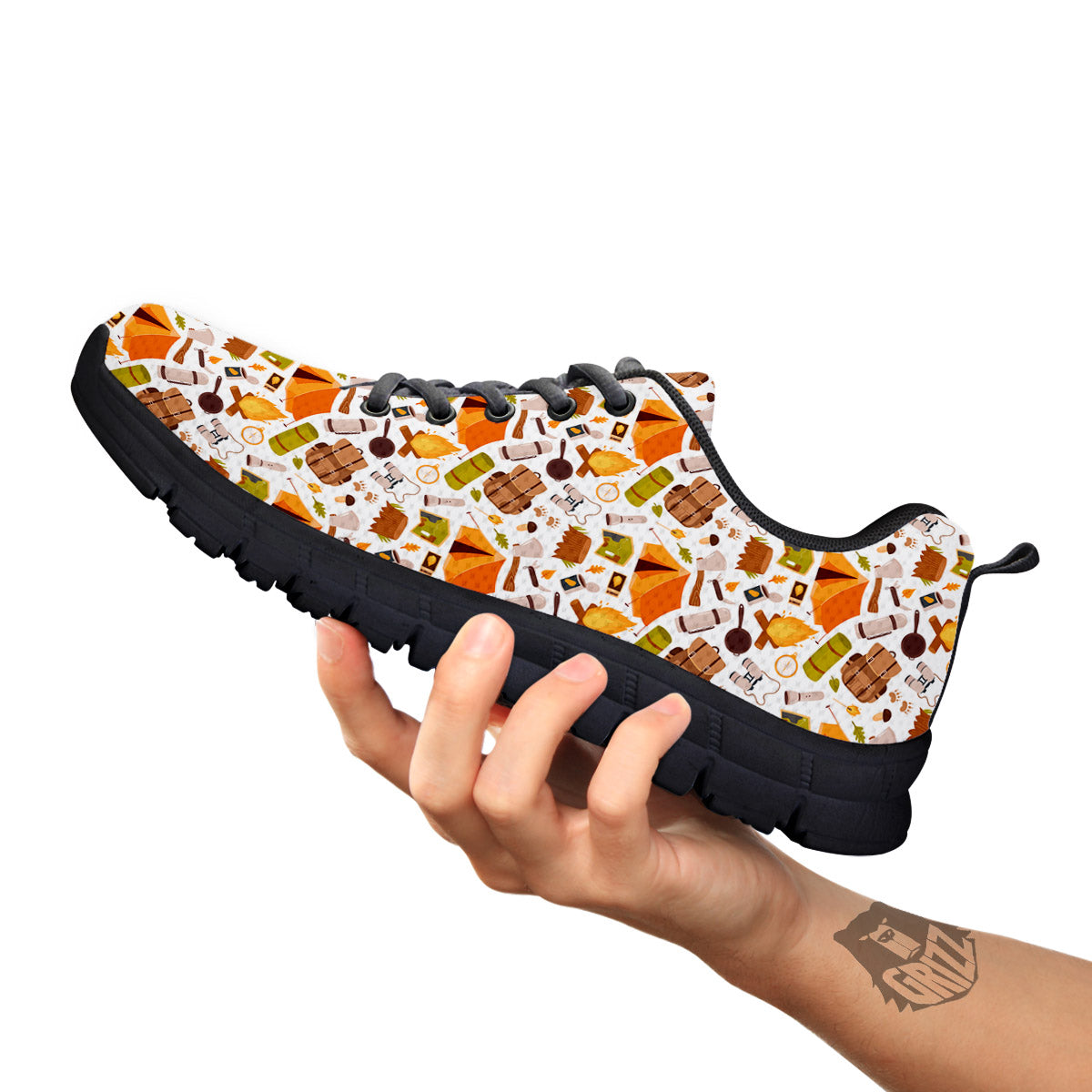 Fire Camping Print Pattern Black Sneaker-grizzshop