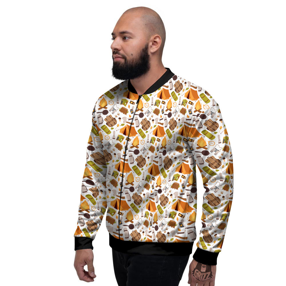 Fire Camping Print Pattern Men's Bomber Jacket-grizzshop