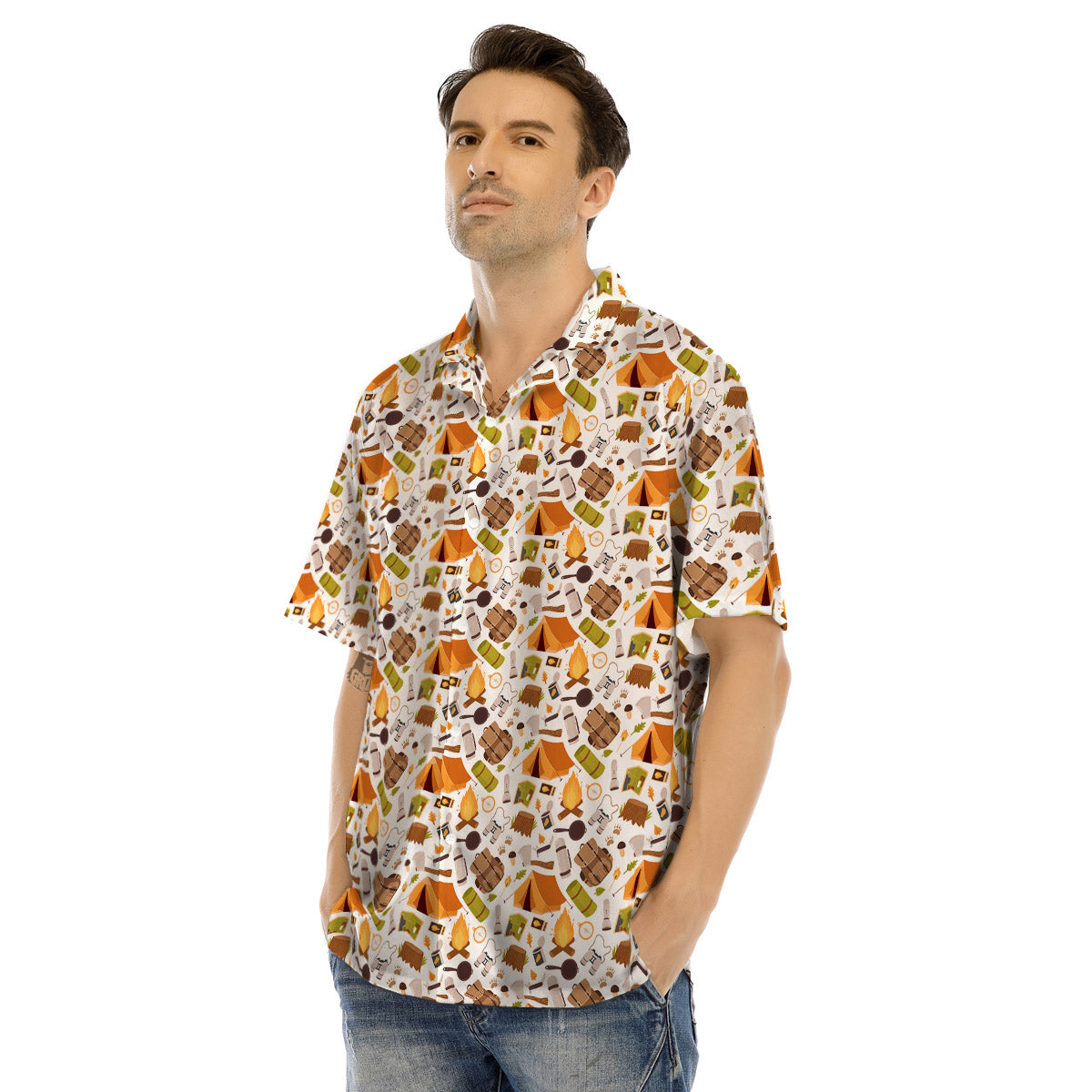 Fire Camping Print Pattern Men's Hawaiian Shirt-grizzshop