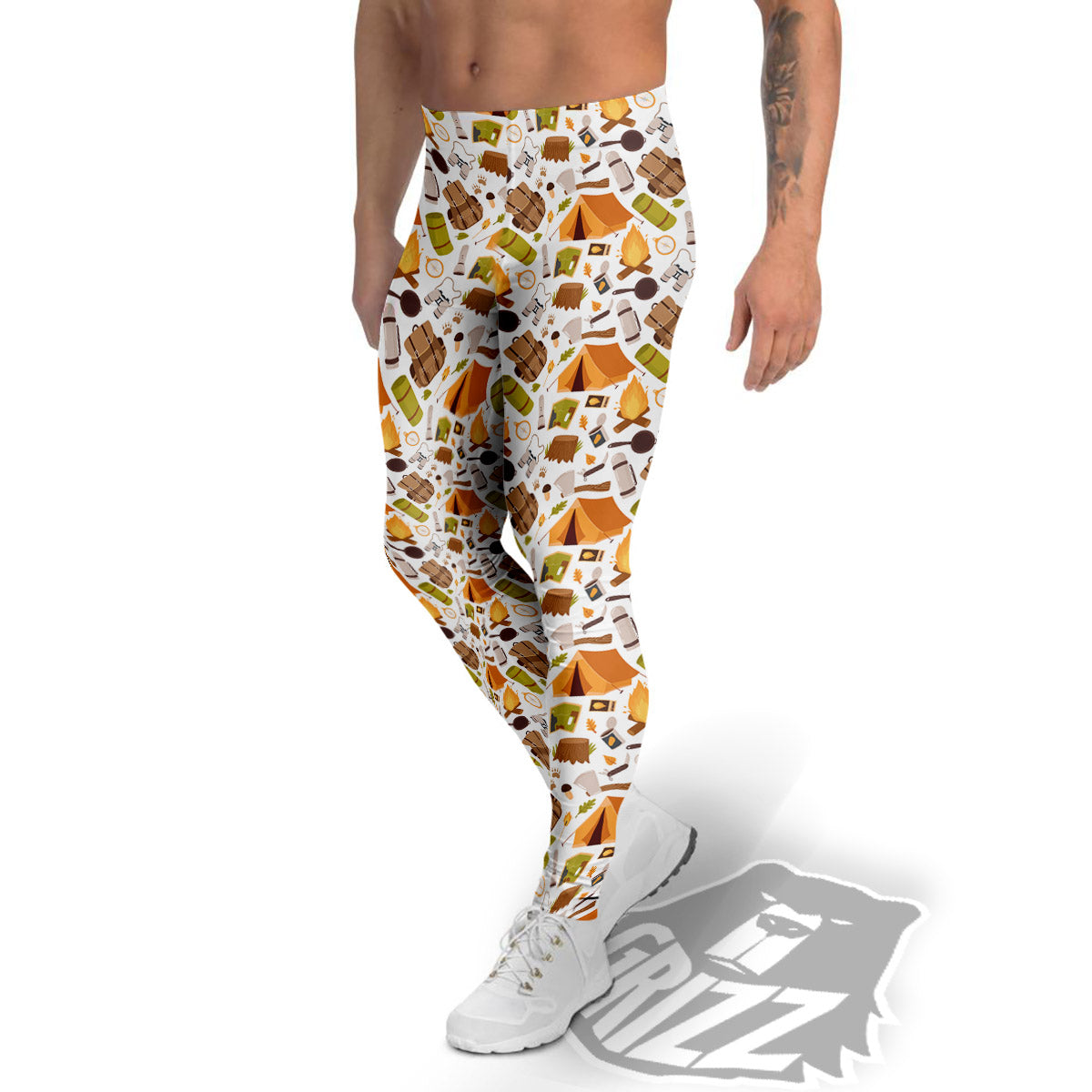 Fire Camping Print Pattern Men's Leggings-grizzshop