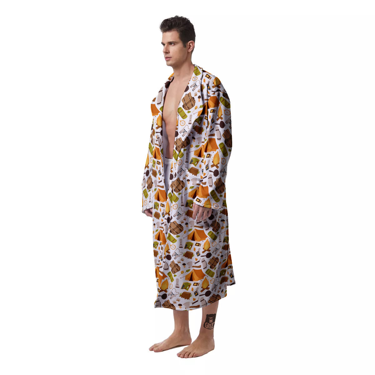 Fire Camping Print Pattern Men's Robe-grizzshop