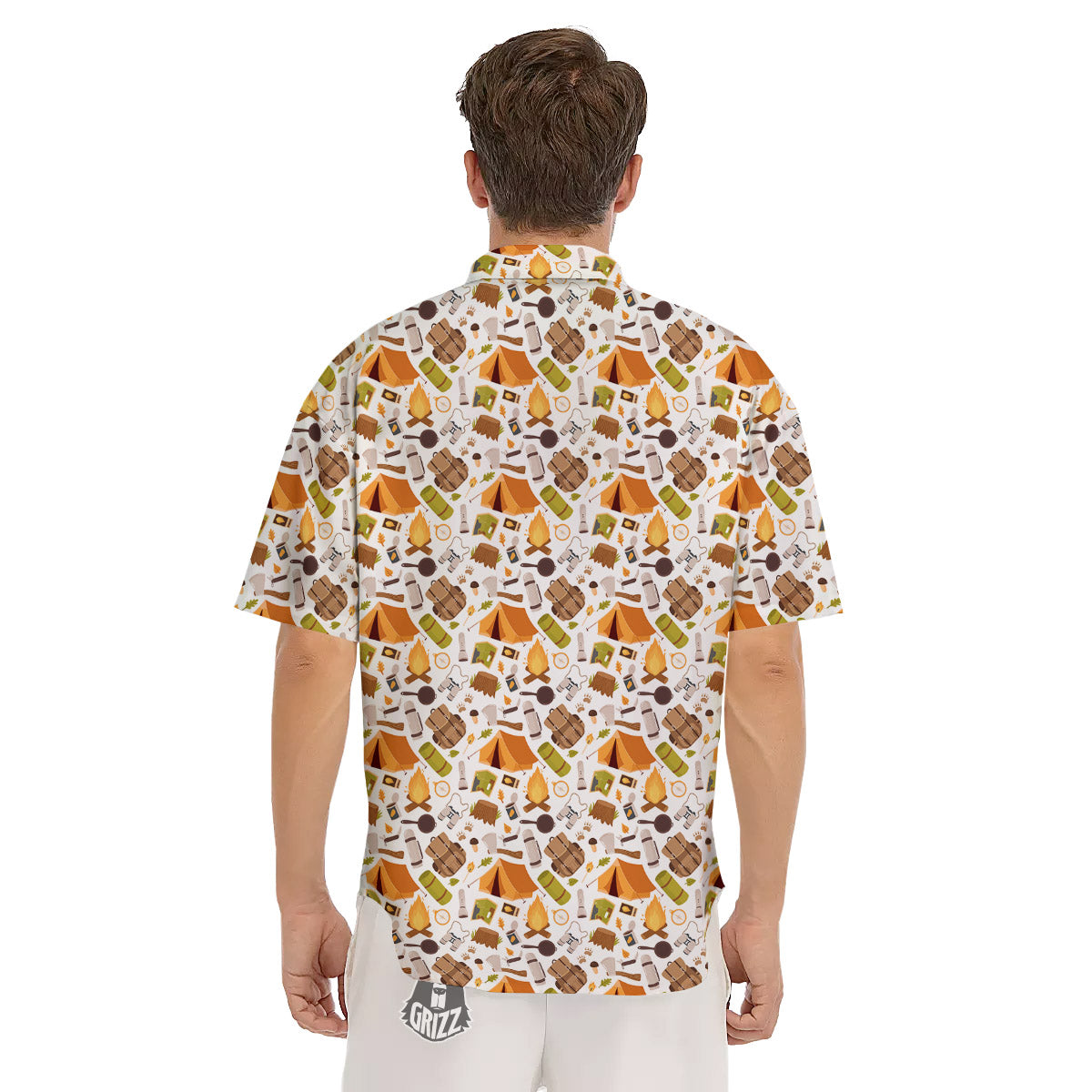 Fire Camping Print Pattern Men's Short Sleeve Shirts-grizzshop
