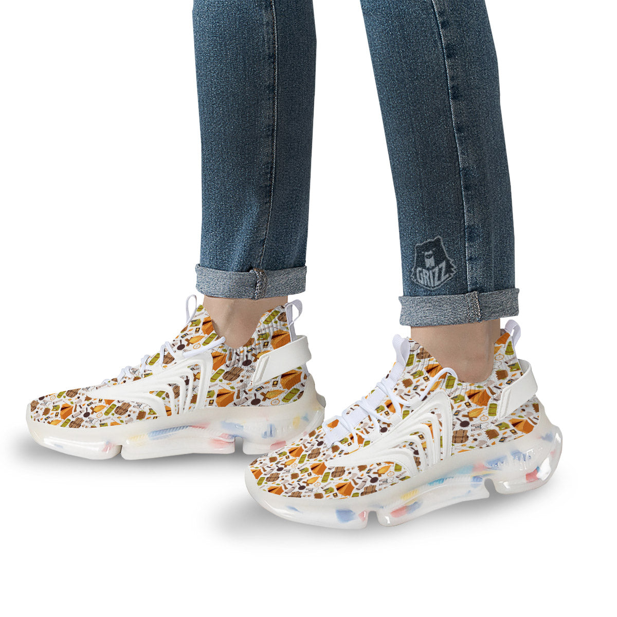 Fire Camping Print Pattern White Gym Shoes-grizzshop