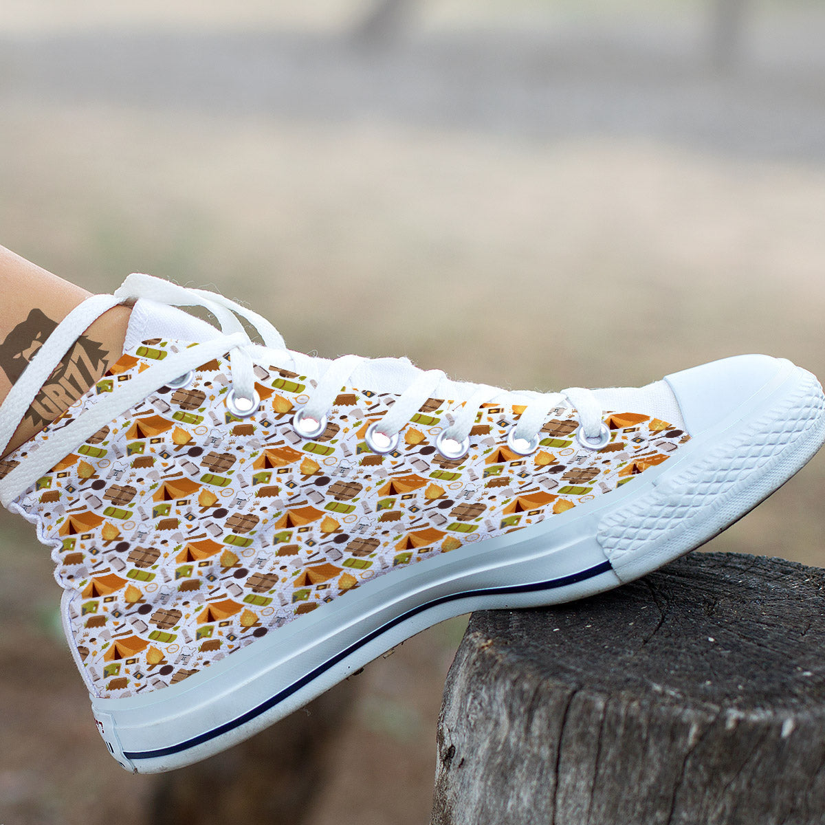 Fire Camping Print Pattern White High Top Shoes-grizzshop