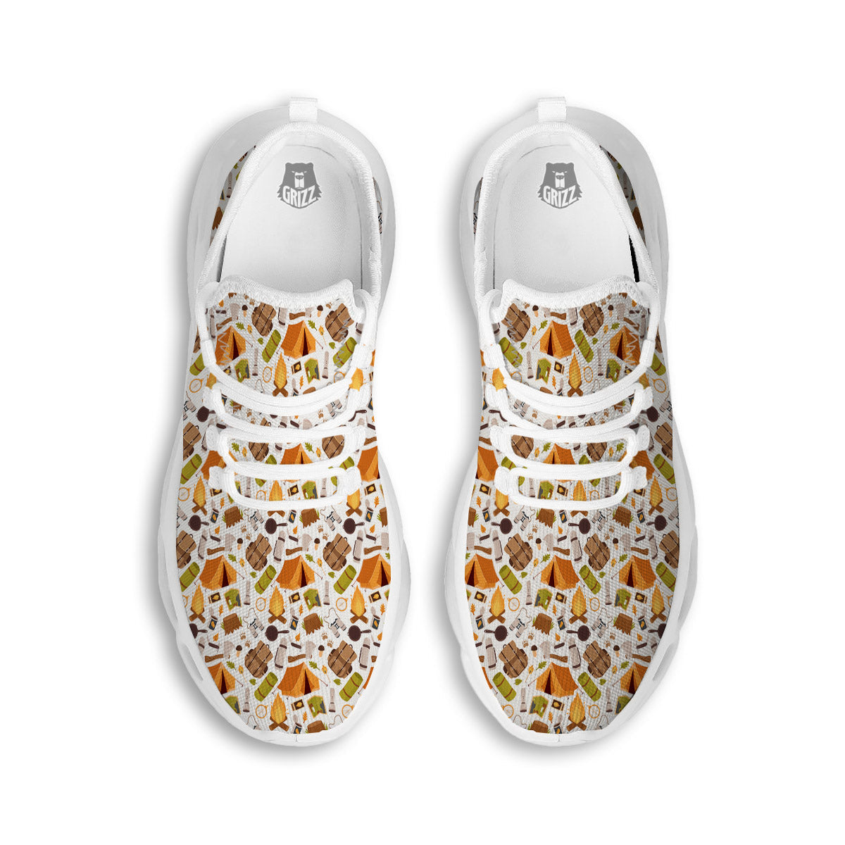 Fire Camping Print Pattern White Running Shoes-grizzshop